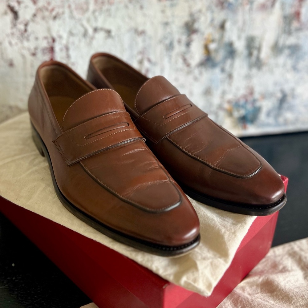 Salvatore Ferragamo Brown Leather Loafers, Size 10.5